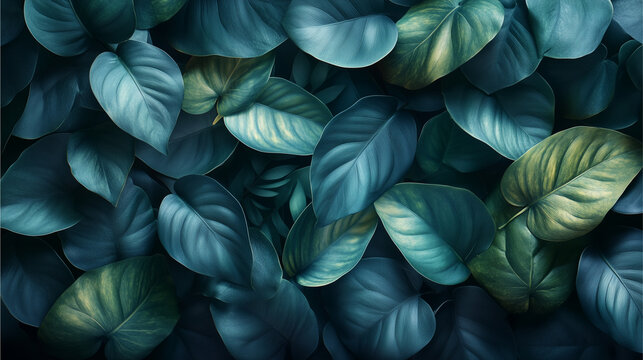Teal Leaf Texture: A vibrant and textural background image of overlapping teal leaves, creating a seamless pattern of natural beauty. Ideal for design projects, invitations, and website backgrounds.