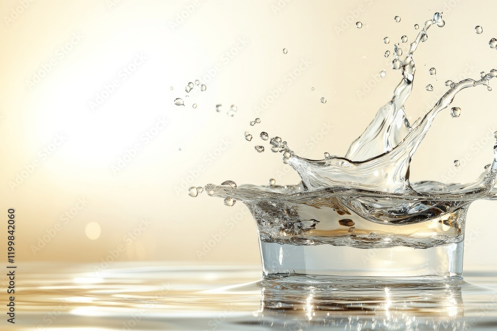 Poster water splash creates mesmerizing patterns in shimmering sunlight over a calm surface