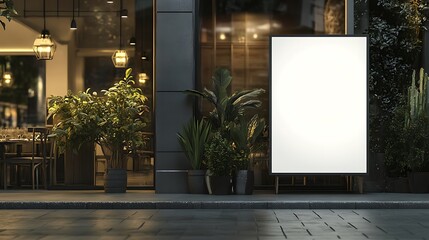 Blank Signage Mockup: Nighttime Restaurant Exterior