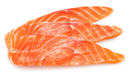 Salmon fillet slices isolated on white background. File contains clipping path.