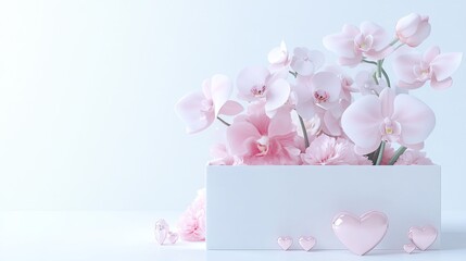 A white box with pink flowers and hearts in it