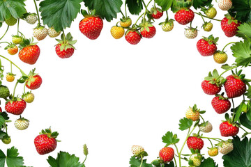 Fresh strawberries and blossoms frame a bright background ready for summer desserts and healthy snacking