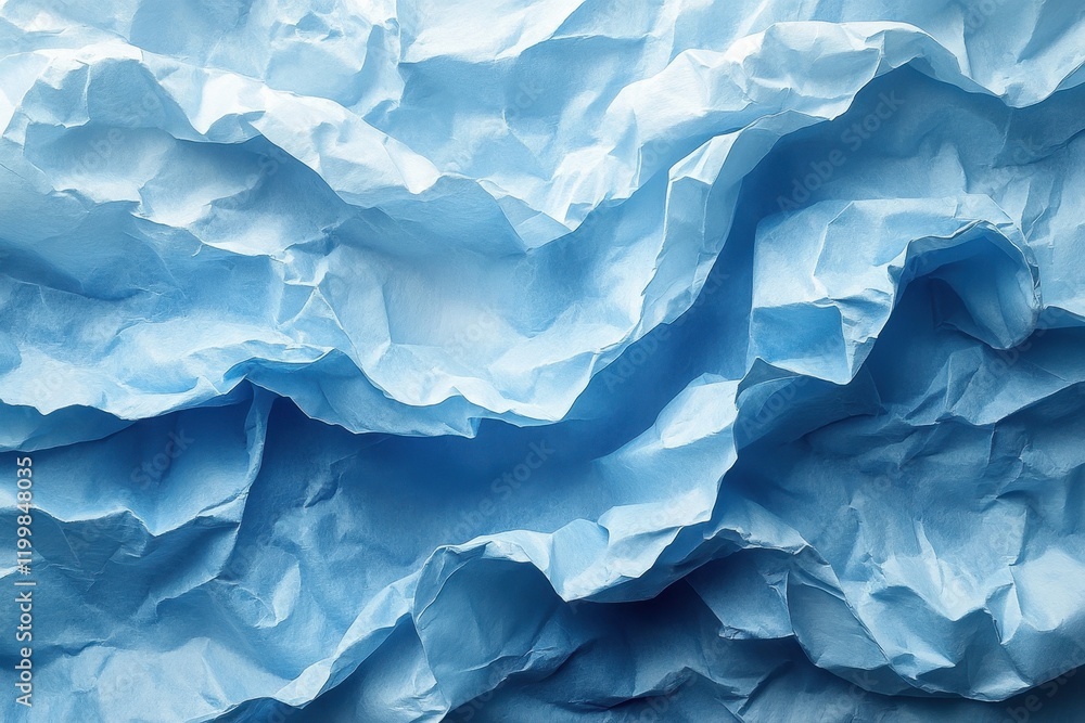 Poster crumpled blue paper creating texture and depth that evokes a sense of calmness and creativity