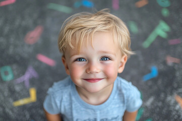 Naklejka premium Adorable Child Drawing with Colorful Chalk on Asphalt During a Bright Summer Day, Generative AI