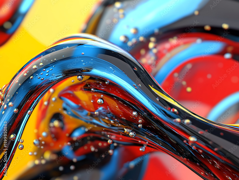 Poster abstract colorful fluid art with glossy swirls and bubble accents
