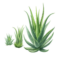 Three Aloe Vera Plants Growing Stages Isolated Green Spa Art Leaf Image Growth Nature Desert Herbal 