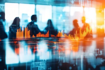 Business people meeting with data overlay