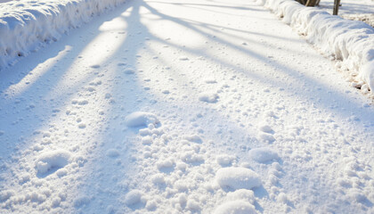 Obraz premium Freshly shoveled icy driveway glistening in sunlight, winter beauty