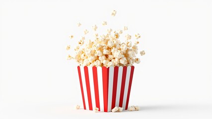 Popcorn Explosion from Striped Box - 3D Rendering, High Resolution, Copy Space