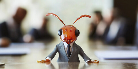 Ant dressed in a suit sitting at a conference table
