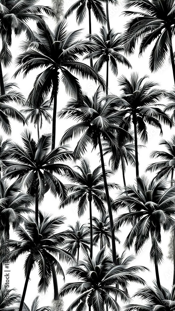 Poster toile de jouy seamless pattern for digital printing, palm tree pattern, seamless decor pattern for w