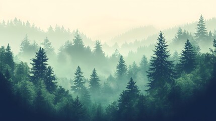 Fototapeta premium Tranquil Forest Landscape in Ombre Greens