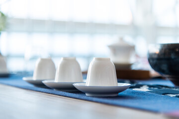 Cups and plates on the table