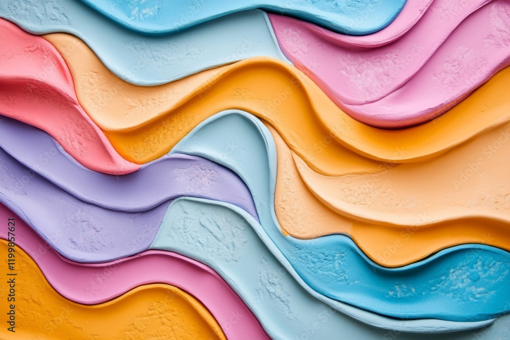 Poster wavy stripes of various colors form a textured, abstract pattern, suitable for backgrounds and desig