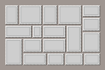 Blank post stamp set Empty postage stamp Vintage frames isolated on background