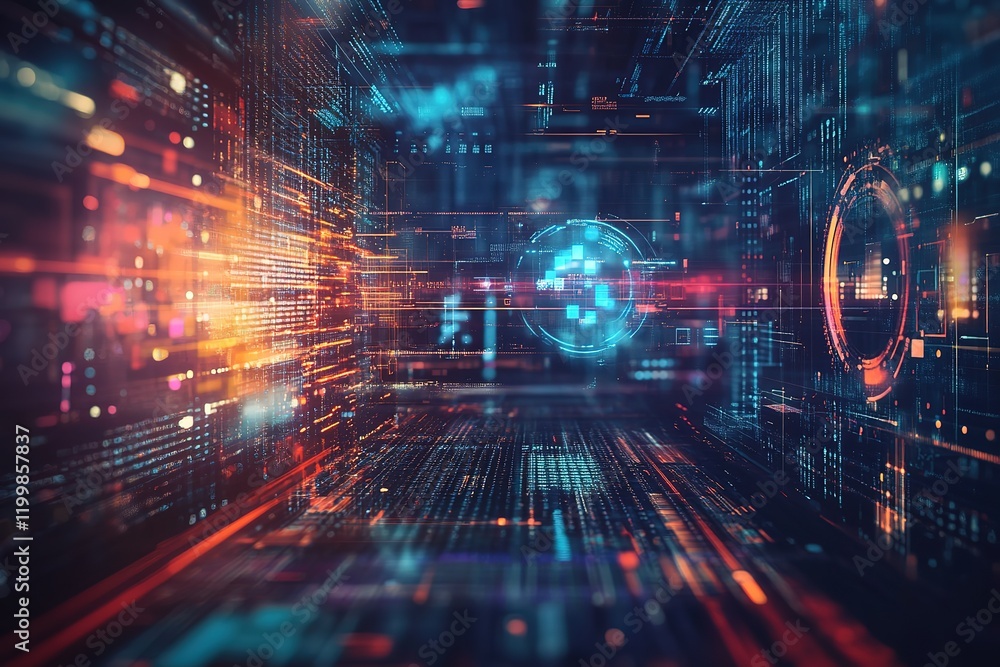 Poster digital data streams and futuristic interface