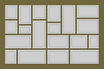 Post stamps set Blank postage frames stamps Vector illustration