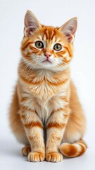 Cute British orange cat sitting isolated on white background vertical