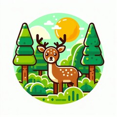 Naklejka premium Deer Note A brown deer with a green forest background and a yell