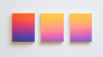 Fototapeta premium Three minimalist sticky notes in a gradient of colors, arranged symmetrically on a clean white surface