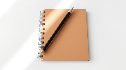 Spiral Notebook & Pencil - Brown Lined Paper - High Resolution Photo