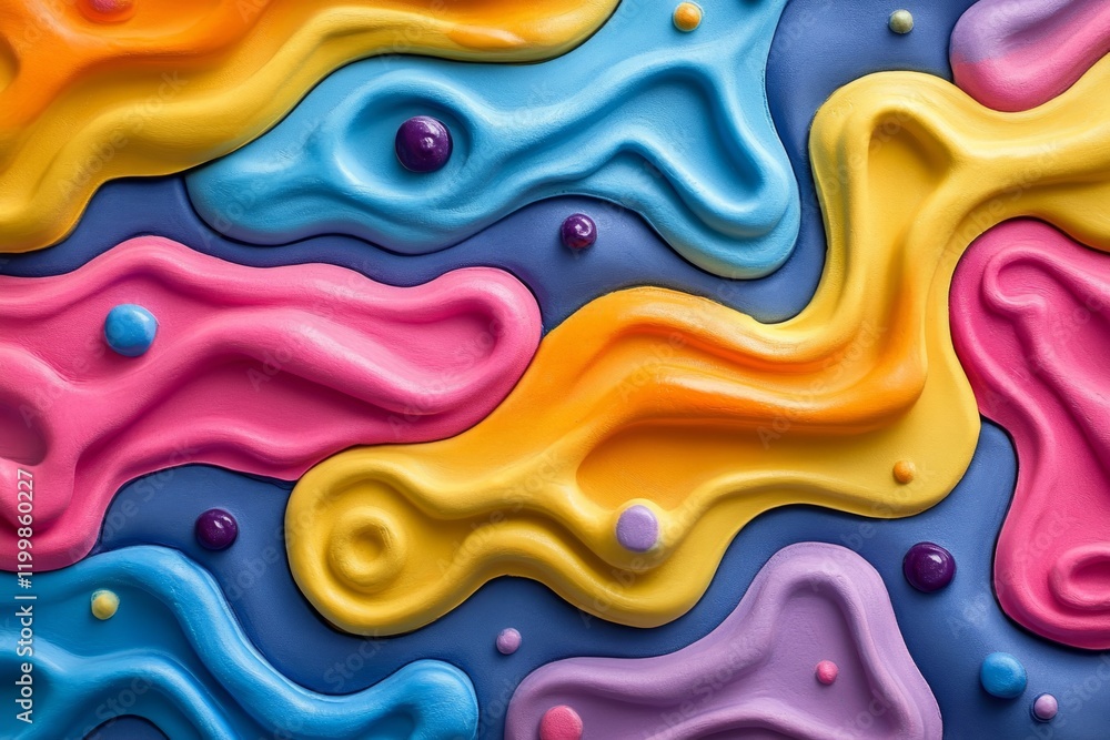 Poster wavy shapes in vibrant colors create a playful and abstract background, adding a touch of fun and cr