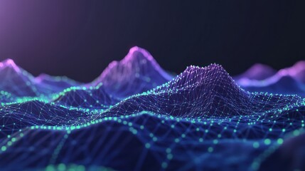Naklejka premium Abstract 3D Mountain Landscape with Network of Glowing Points and Lines