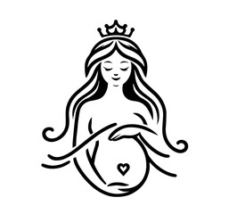 pregnant woman with crown illustration in elegant monoline style