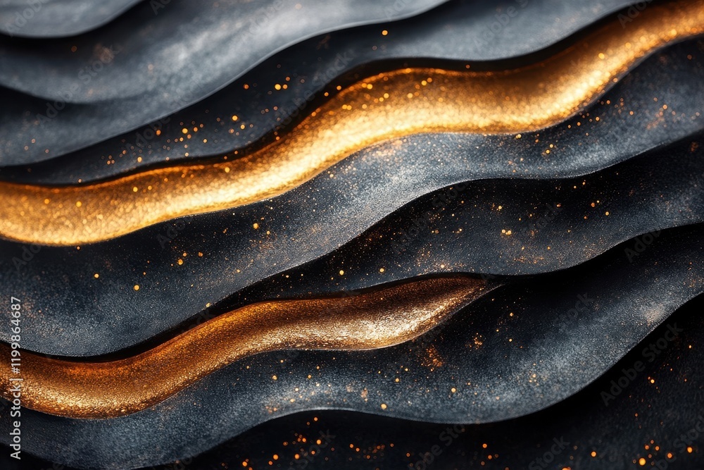 Poster elegant golden waves blend with textured dark surfaces in a striking abstract composition featuring 