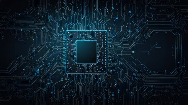 Quantum computer technologies concept. Futuristic blue circuit board background vector. Modern technology circuit board texture background design. Waves flow. Quantum explosion ...