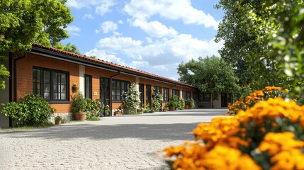 Obraz premium Rustic Charm: Modern Apartments in a Serene Setting