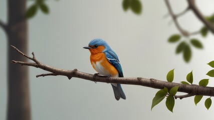 Naklejka premium 3d illustration of a bird sitting on the branch of tree 