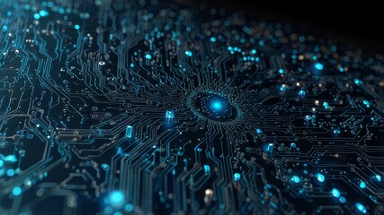 Quantum computer technologies concept. Futuristic blue circuit board background vector. Modern technology circuit board texture background design. Waves flow. Quantum explosion ...