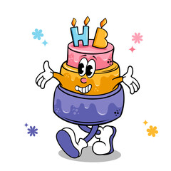 cartoon character of a cake with a candle.happy birthday cake with candle vector illustration design