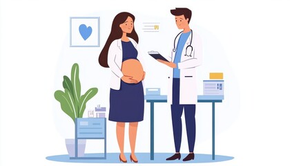 A healthcare professional provides guidance to a pregnant woman during a checkup