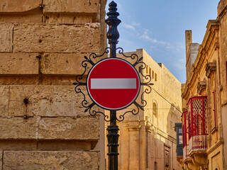 One way street  road sign in old medieval city Of Mdina 