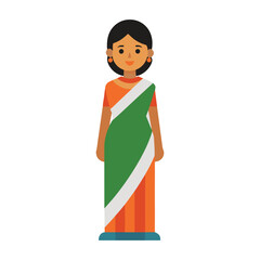 indian flag saree women on white background