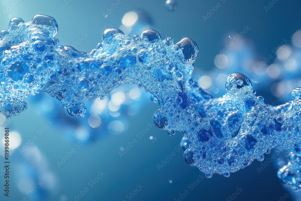 Poster water stream with bubbles flowing swiftly in a tranquil blue setting captured under soft lighting co