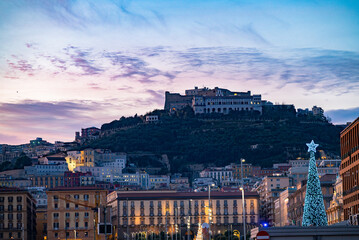 Fortress on the mountain in Naples Sant'Elmo, Christmas in Italy