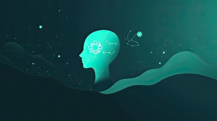 Mind, gears, network, abstract, teal, background, concept, digital