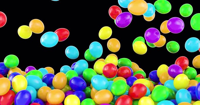 Colored Easter Eggs falling and fill the screen. 3D animation on transparent background