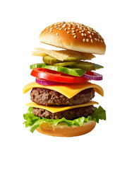 Exploded burger layered ingredients