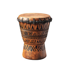 Wooden Drum with Intricate Carvings and Patterns Isolated on transparent background