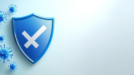 virus and antivirus concept. Blue shield icon symbolizing protection against viruses on a light background.