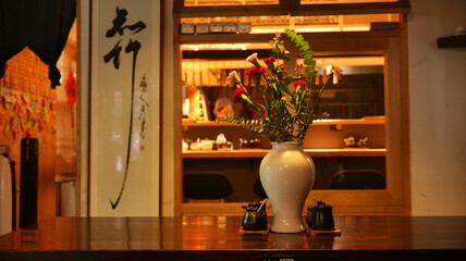 inside and outside of Japanese restaurant. High quality photo