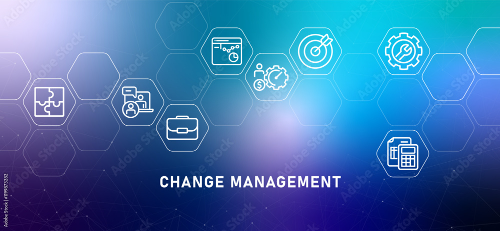 Poster change management gradient header business reorganization management restructuring planning changing