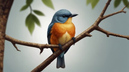 Fototapeta premium 3d illustration of a bird sitting on the branch of tree 