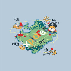 Cute animal vector illustration as a sailor on a tropical island. Whimsical and adventurous design.