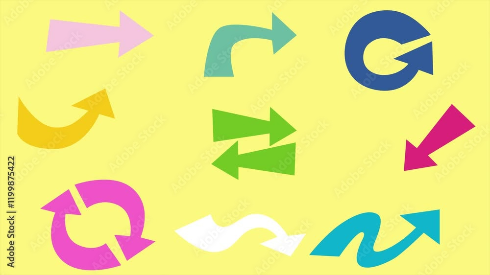 Poster colored arrows on a yellow background. minimal modern seamless motion design. abstract loop animatio