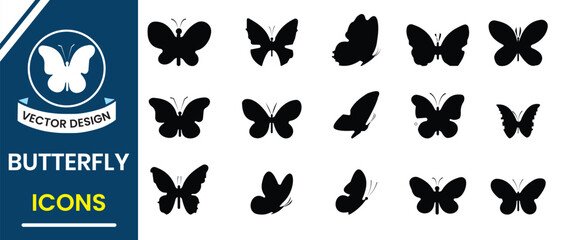 Obraz premium Butterfly silhouette, vector set. Collection of butterfly vector, icon. Abstract modern butterfly, insect silhouette. Vector illustration.